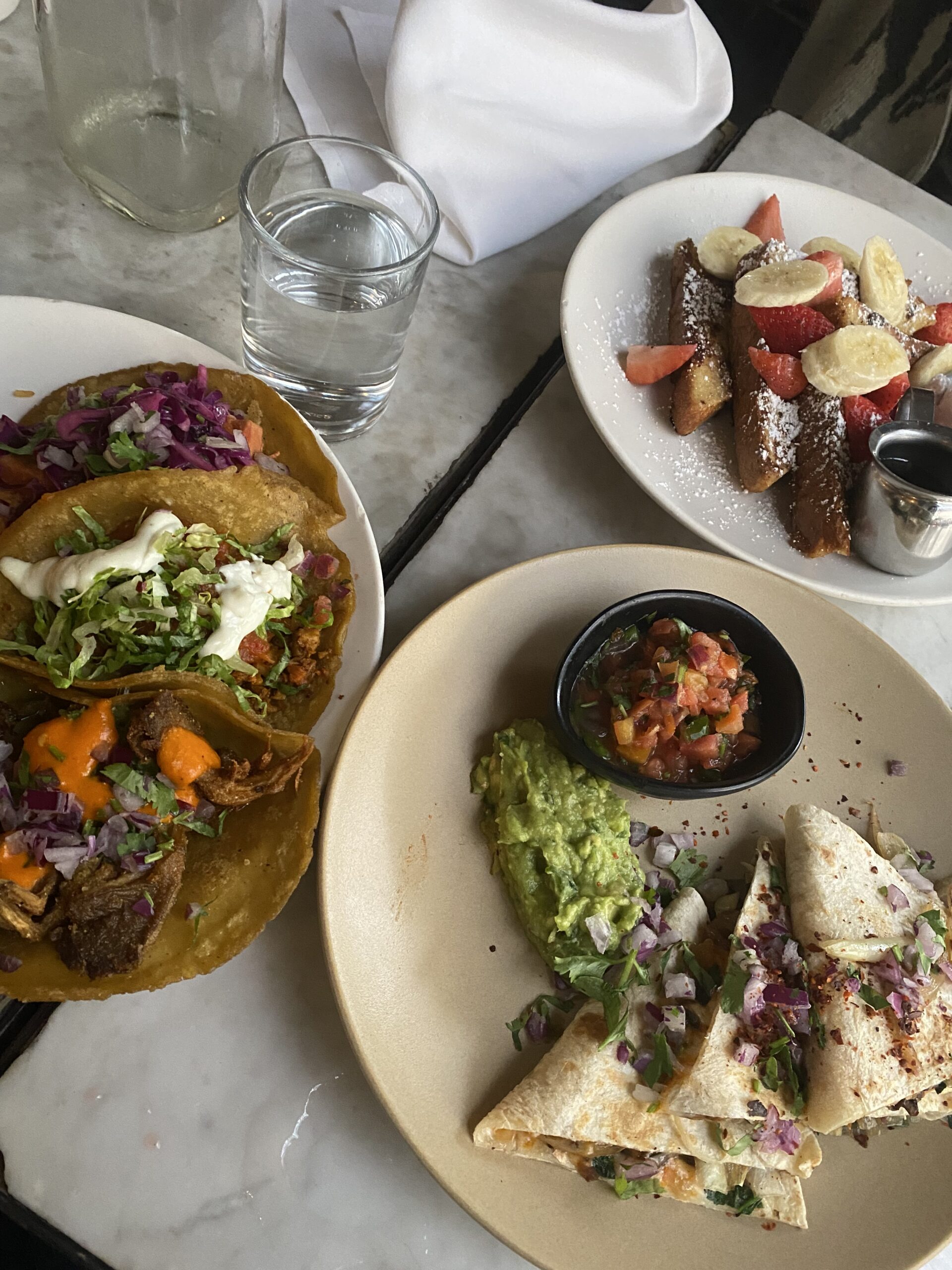 plates of brunch food