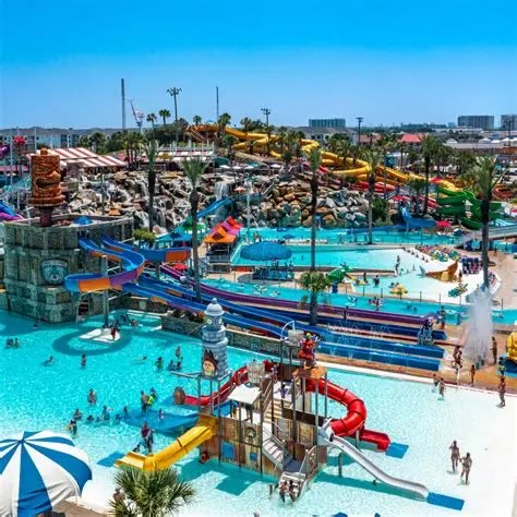 Water slides and pools at Big Kahuna’s, seen from above